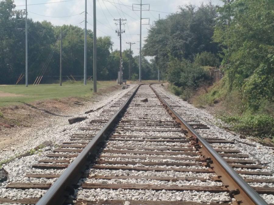 The train tracks on which a train crashed on Thursday Sep. 3 in a mock disaster, testing MUW drill responses
