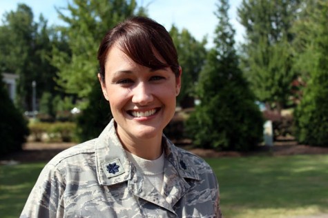 Karin McWhorter stands in uniform on the MSMS Campus