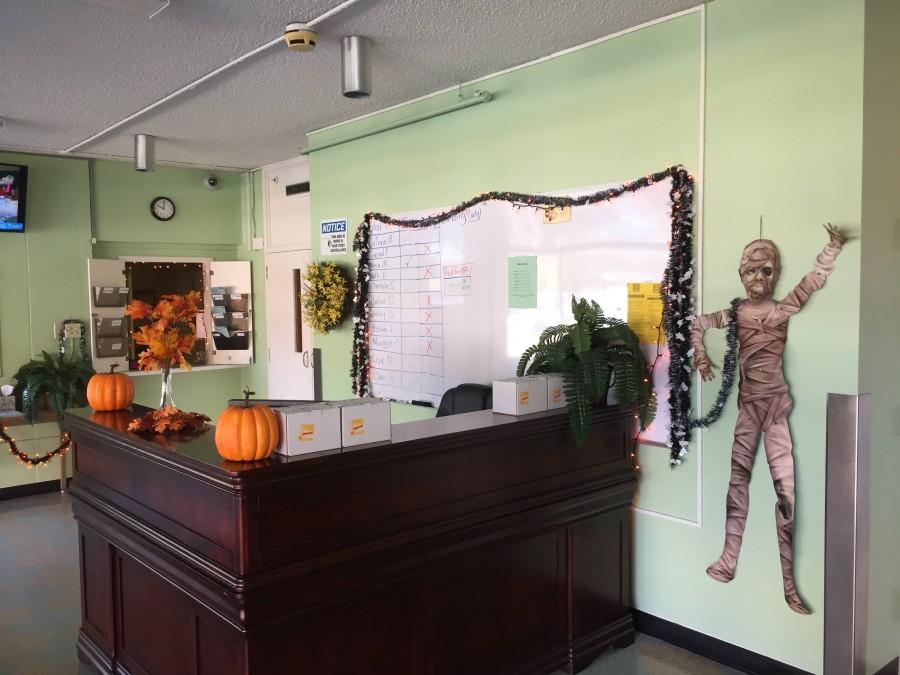 While individual wings of Goen and Frazer will not be competitively decorating this year, the lobby of Goen is festively decorated with pumpkins and a zombie mummy