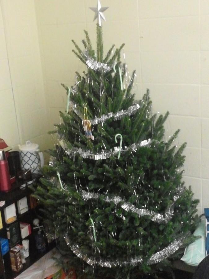 Laurel Lancaster and Gillian Sayre are welcoming the holidays with a candy cane and tinsel-covered tree.