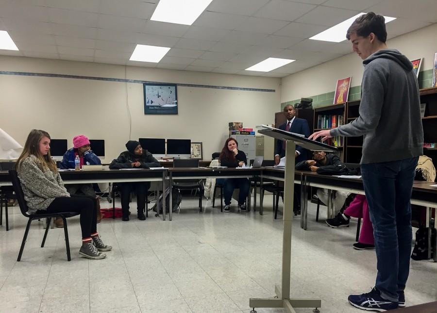 MSMS Mock Trial team practices in preparation for the regional competition. 