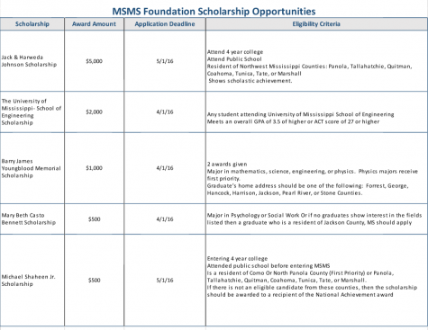 Scholarships offered by the MSMS Foundation