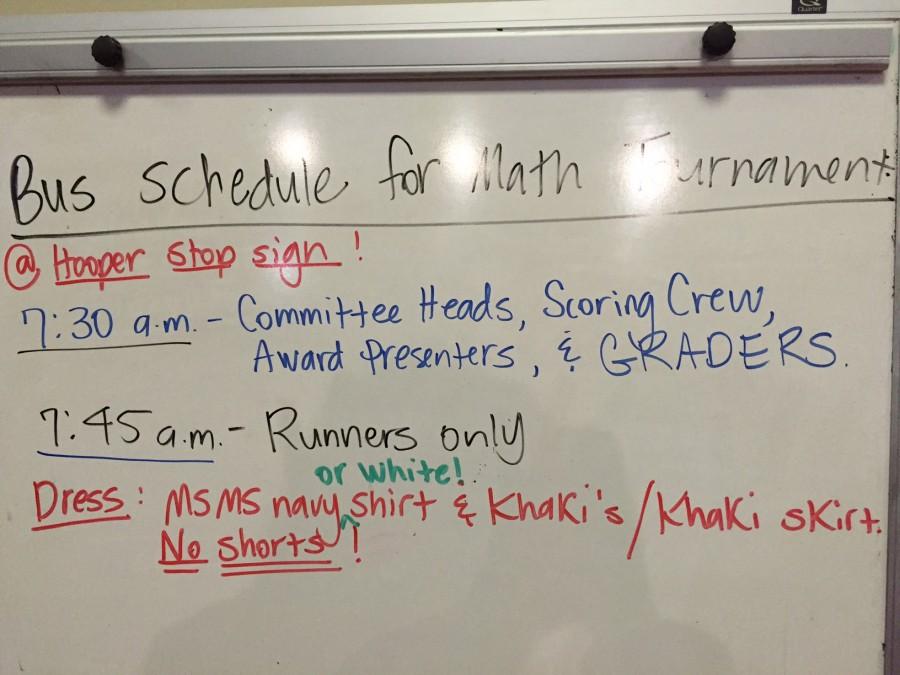Reminder for the pick-up times for the math tournament on Hooper lobby board. 