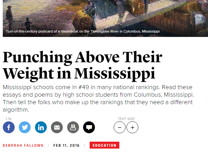 Deb Fallowss article featuring MSMS students writing in The Atlantic.