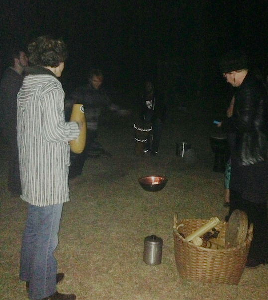 Lillian Fulham (right) helps direct a drum circle.