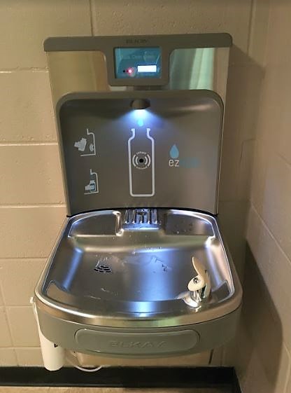 This shiny new water fountain currently resides on third floor of Goen.