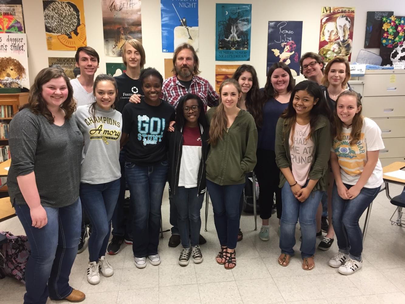 The first class of Creative Writing students pose with Micheal Farris Smith during his visit to class.