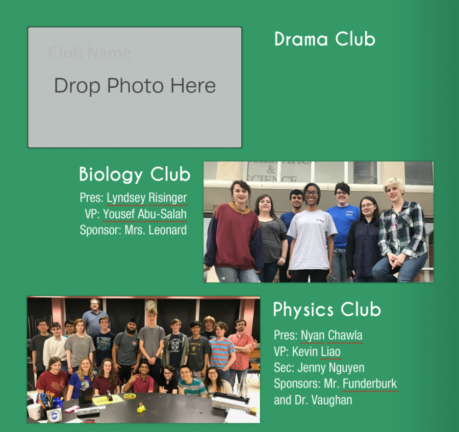 Screenshot from the yearbook, where a picture for drama club is nowhere to be found.