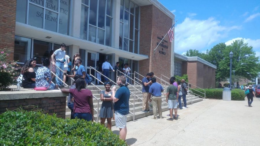 Current and future MSMS students mingle outside the doors of Hooper academic building.