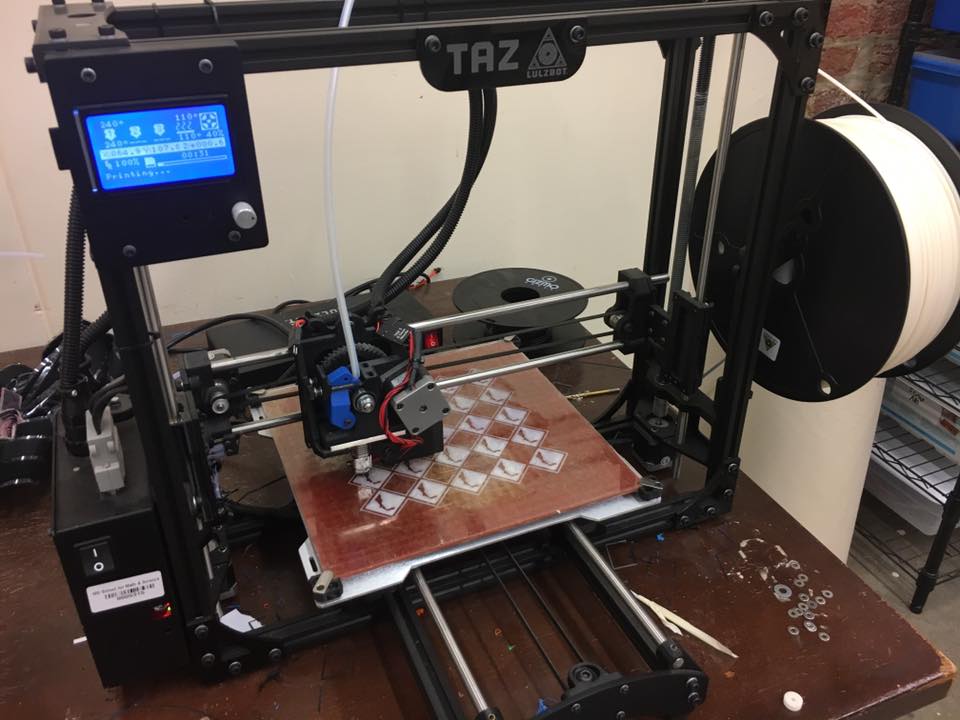 This is one of the 3-D printers in the engineering club shop working on one of several MSMS heads for Super Night by request from Mr. Spike Harris, the Assistant for Public Relations and Admissions Counselor. 