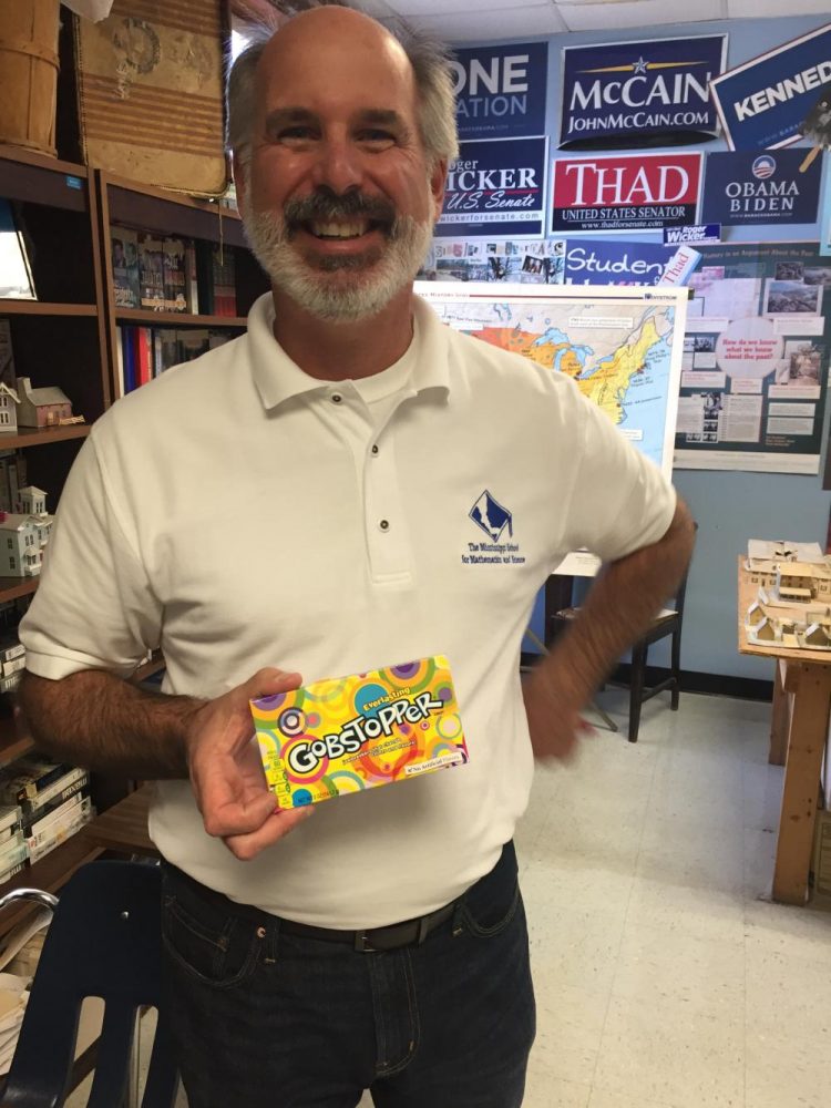 Mr. Chuck Yarborough shows off some Gobstoppers.