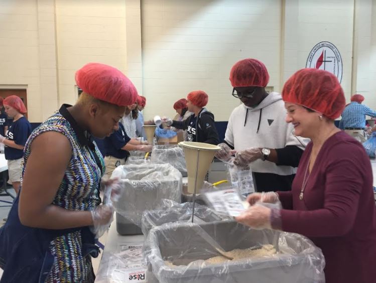 MSMS volunteers worked alongside community members at the Rise Against Hunger service event on Sunday. 