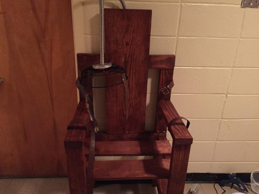 This electric chair was designed and built by Frazer winners, 4th floor north.