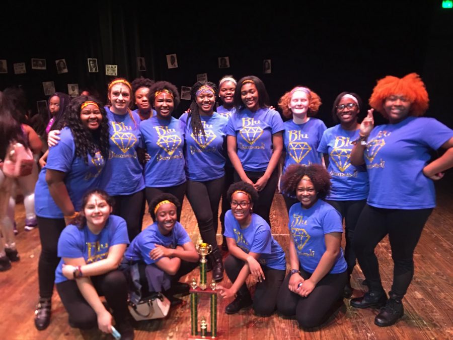 MSMS Blu Diamondz pose after winning first place in the Black History Step Show.