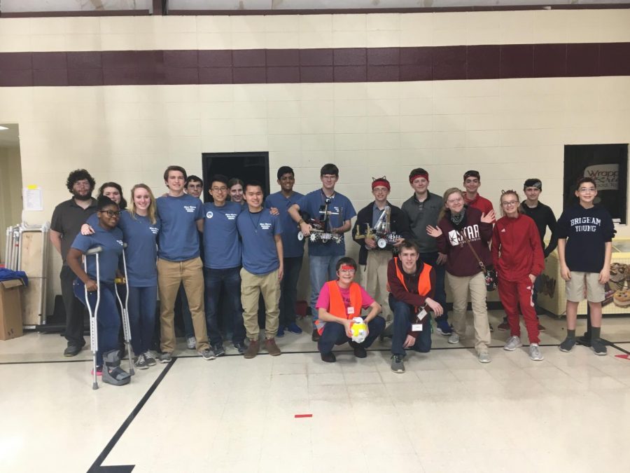 Pictured above is the MSMS Wave Robotics team and the Vicksburg Pirate Cats Robotics team. The Wave partnered with the Pirate Cats to secure a spot at the state competition in Oxford on Feb. 17. 