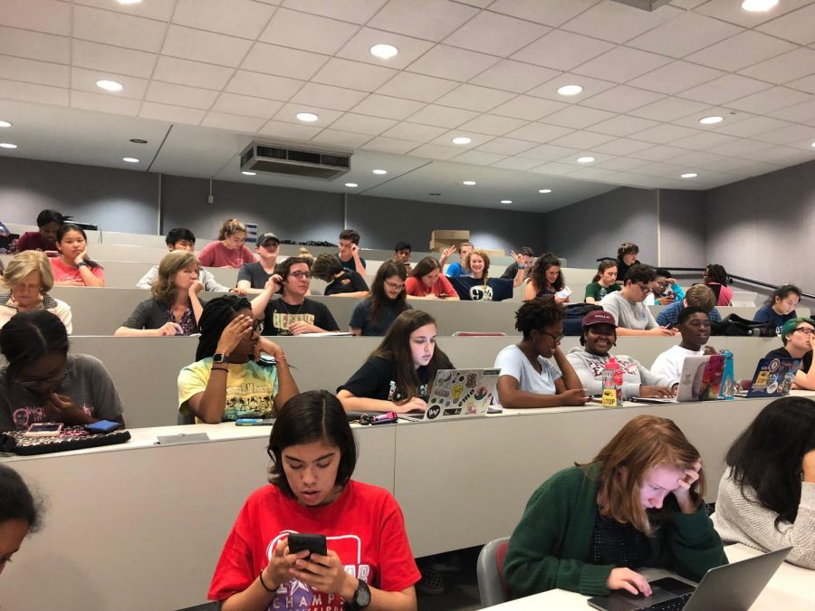 Students wait in Hooper Auditorium for the financial aid workshop to begin. The financial aid workshop was hosted by counselors Dr. Heath Stevens and Mrs. Shelle Bates Wednesday afternoon.