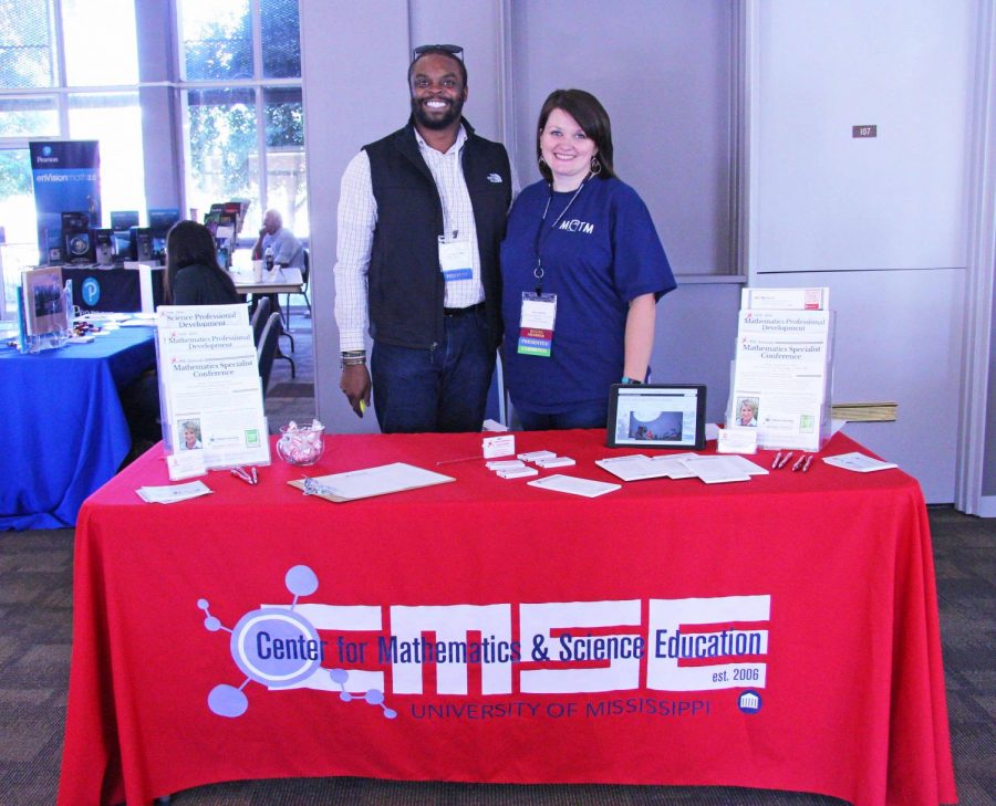 Representatives from the Center for Mathematics and Science Education from Ole Miss set up in Hogarth during the MCTM Conference.