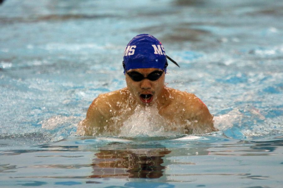 Dennis Lee competes in the 100M breastroke at the 2018 North State Prelims.