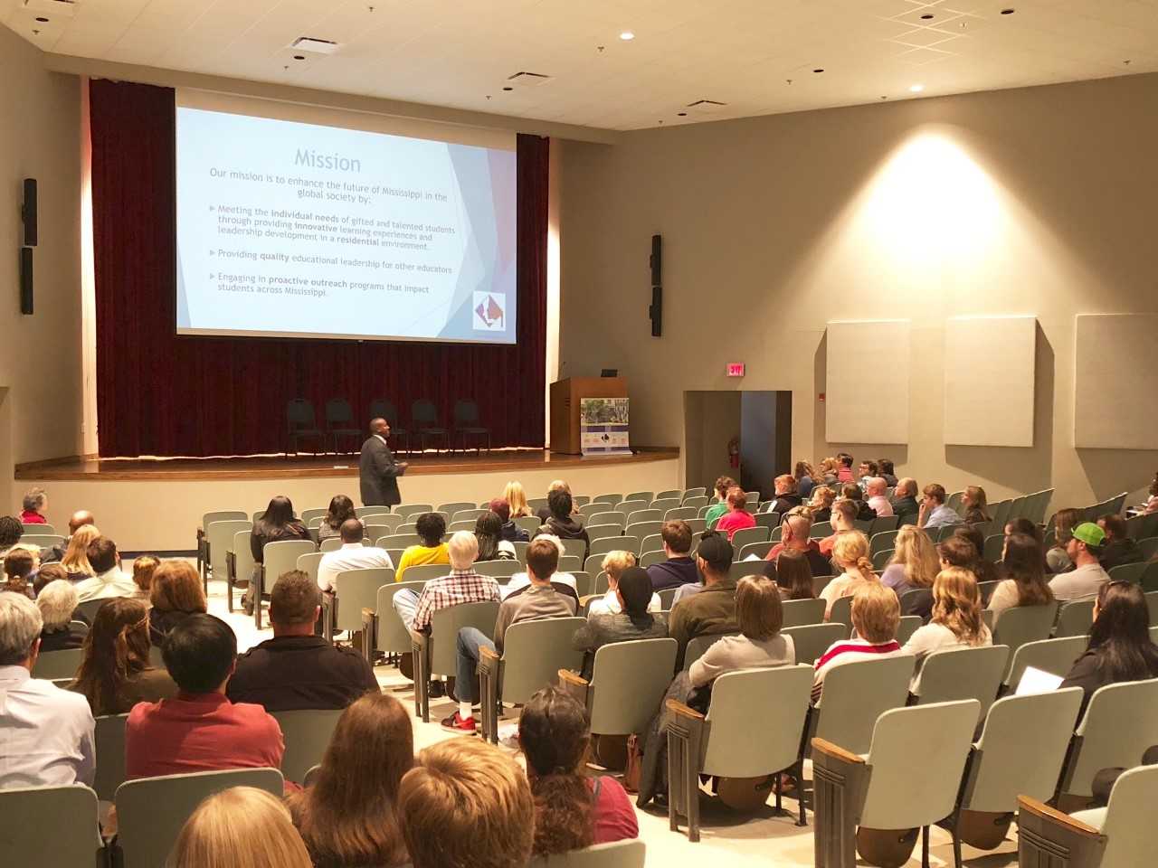 The prospective students and their families listening to Dr. McConnell's presentation.