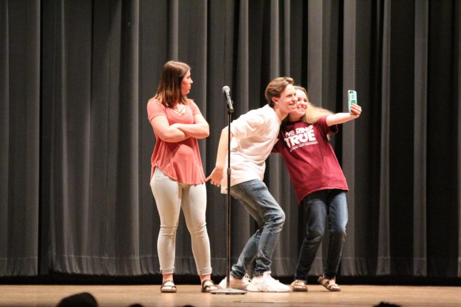 Juniors Dakota Strait and Davan Reece and senior Kelsey Hollingsworth as Maggie Rennie, Cody Welbourn, and Chylar Gibson.