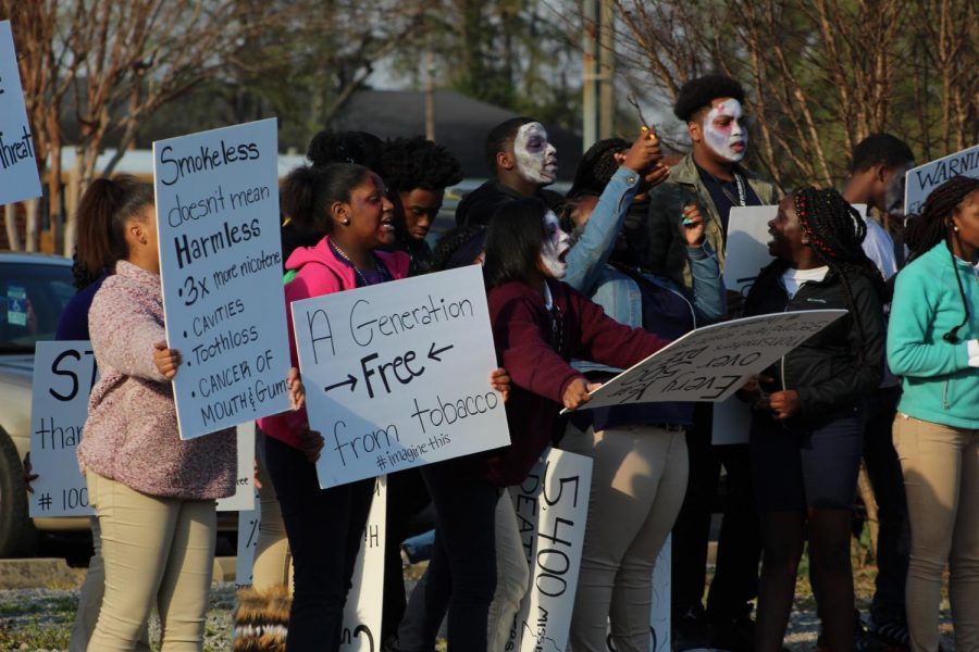 Students protest tobacco use on the streets outside of the Columbus/Lowndes County Boys and Girls Club.