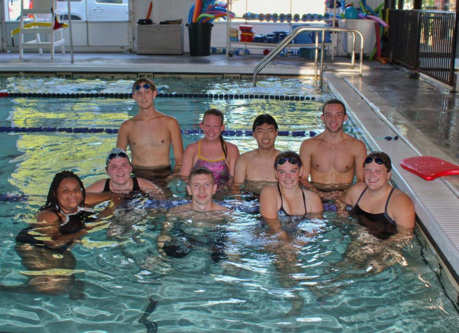 Some of the swim team members at a practice.