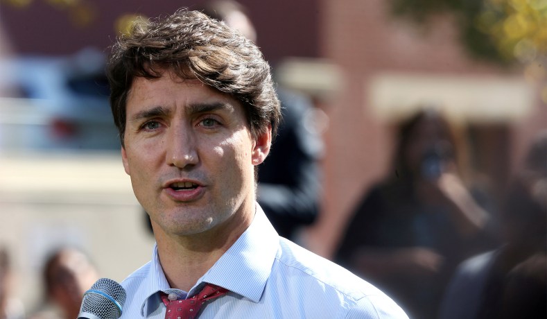 Canadian+Prime+Minister+Justin+Trudeau+speaks+to+an+audience+at+a+campaign+event.