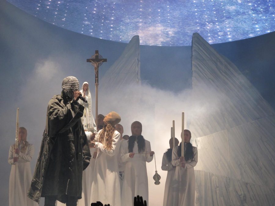 Singer/songwriter Kanye West performs on his Yeezus tour in 2013.