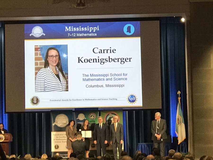 Shae Koenigsberger accepts the Presidential Award of Excellence in STEM.