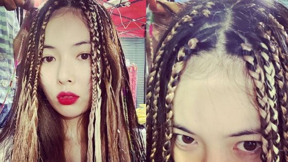 K-pop idol HyunA sports half-in box braids on a series of recent controversial Instagram posts on her page.