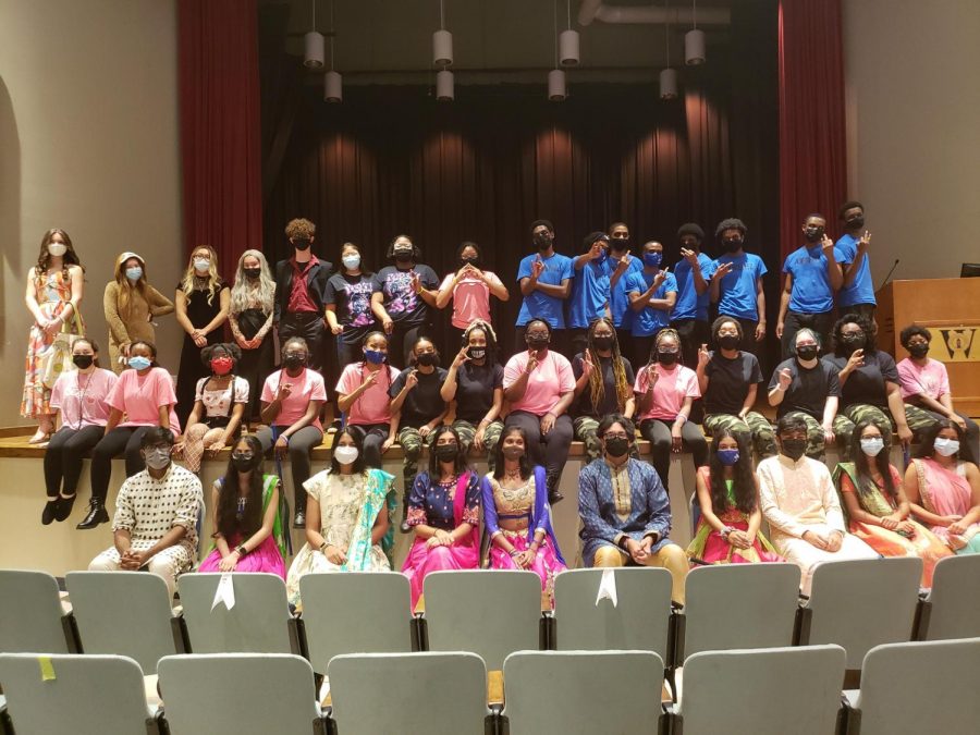 Members of the Blu Diamondz, Blu Knightz, MSMS Fashion Board, and Naach participate in a showcase for Breast Cancer awareness. 