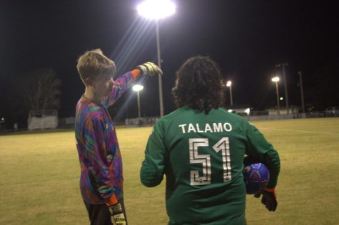 Junior goalkeepers Gordon Welch and James Talamo discuss the game.