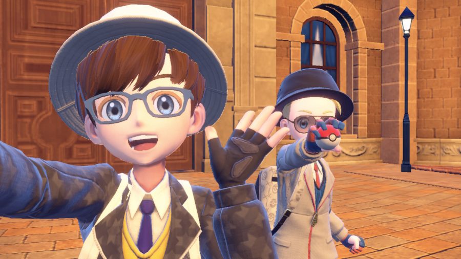 Shown are Levi Stevens and his friend playing as virtual characters in Pokémon Violet.