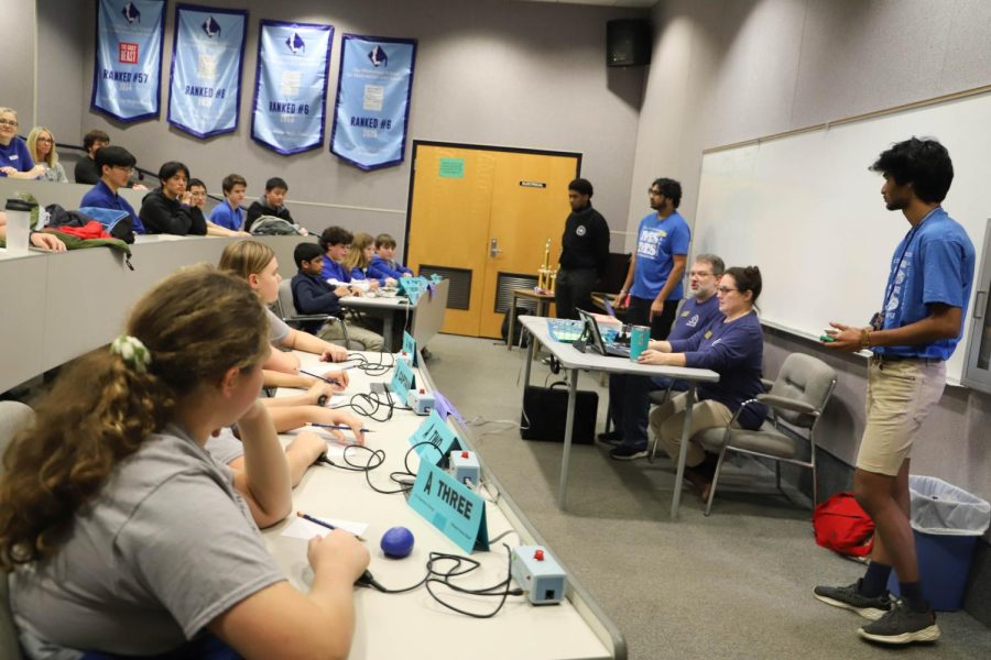 Students from Starkville and Ocean Springs middle schools battle it out in the last round of the Middle School Science Bowl, held Feb. 4 at MSMS. Ocean Springs, the eventual winner, will represent Mississippi in Aprils National Science Bowl Competition in Washington, D.C.