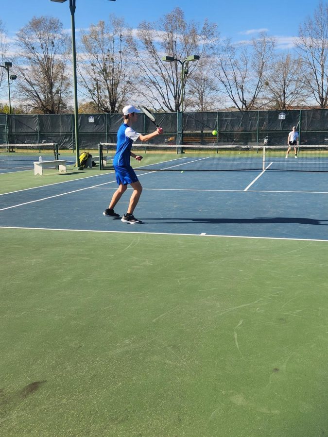 Junior+Sebastian+Harvey+plays+against+Eupora+on+March+23.+MSMS+Goen+and+Frazer+doubles+teams+also+took+victories+against+Eupora+and+also+East+Webster+on+March+21.+