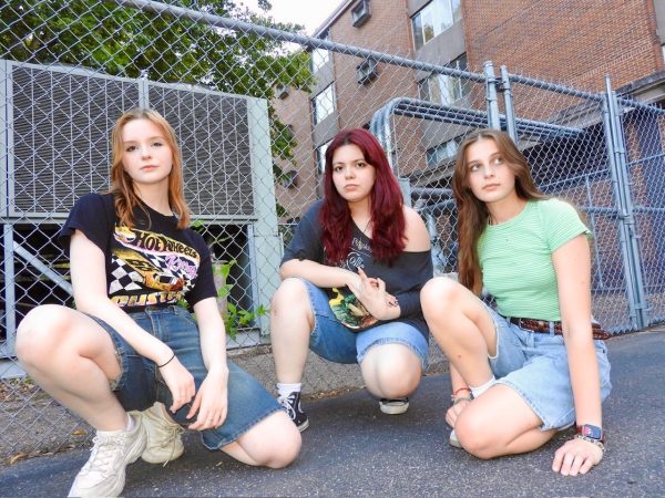 From left to right, seniors Emily Barnes, Priscilla Garcia and Megan Colley rock their jorts.