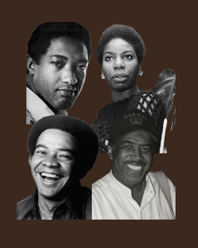 Clockwise from top left: Singers Sam Cooke, Nina Simone, Ben E. King and Bill Withers are pictured.