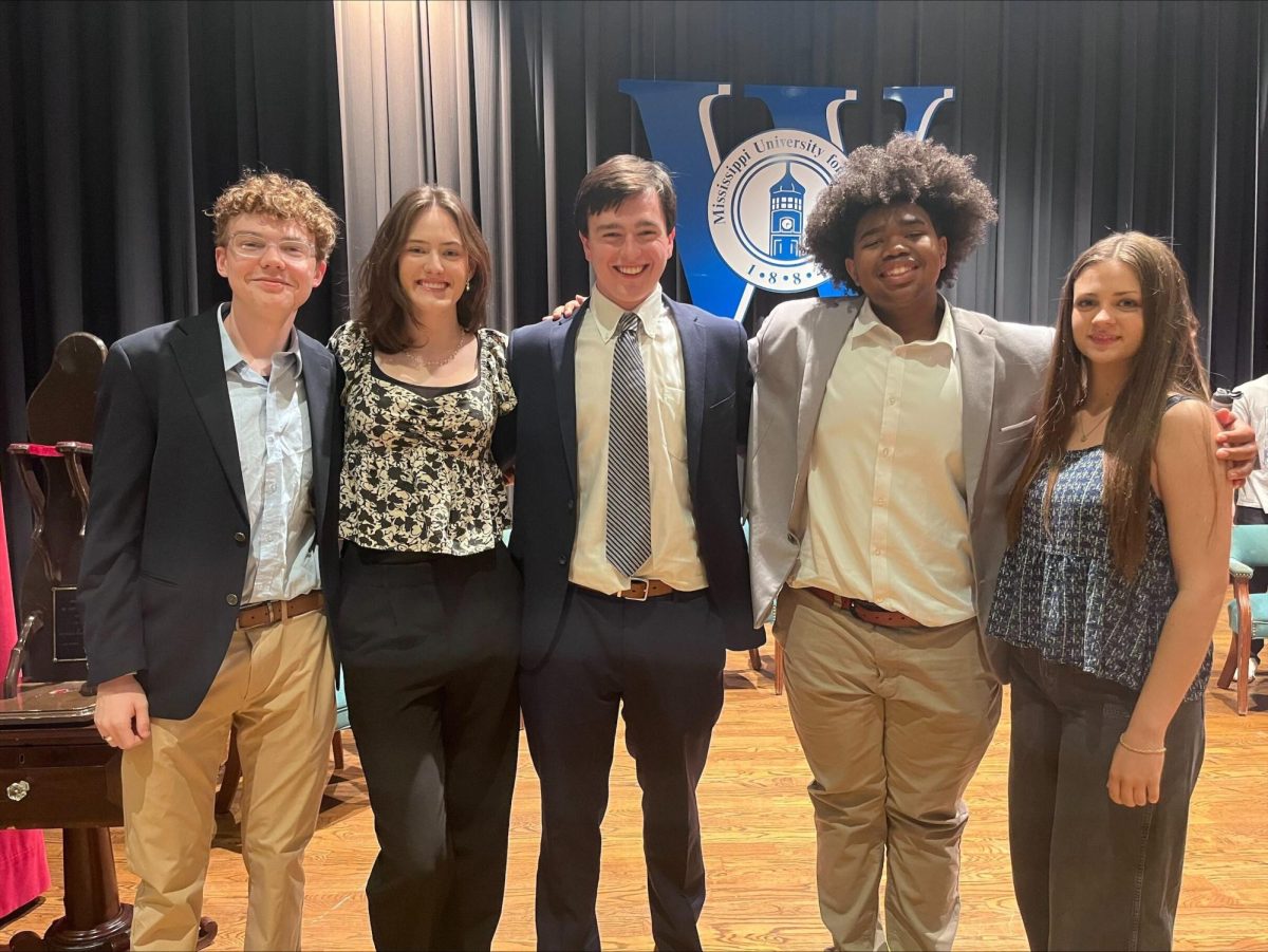 From left to right are Senior Class Officers and juniors Reynolds Mccaleb (Vice President), Poppy Bowling (Treasurer), Anderson Chaney (President), Brayden Smith (Secretary) and Sophia Dean (Historian).
